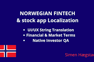 do expert norwegian localization for fintech, stock apps and finance copy