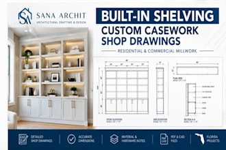 draw built in shelving and custom casework shop drawing in florida