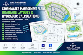 design stormwater management plans, drainage layouts and hydraulic calculations