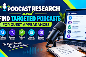 do podcast research and find targeted podcasts for  guest appearances