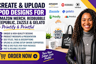 create upload pod designs on amazon merch redbubble teepublic zazzle gelato etsy