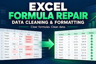 fix excel formulas and clean spreadsheet data