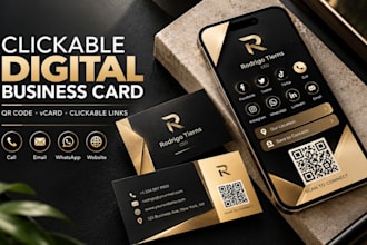 design clickable digital business card with qr code, vcard and business card