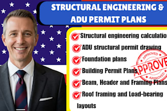 draft cl structural engineering calculation reports, framing plans, adu permits