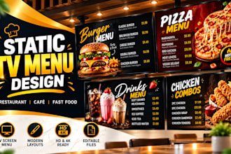design static tv screen menu, digital menu board and restaurant pricr list in hd