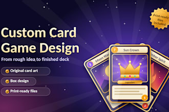 create a card game design, board game card, game card art card box design mockup