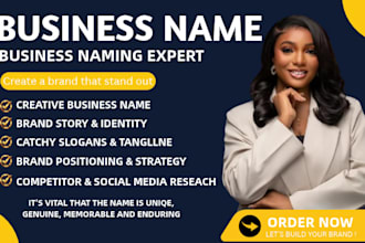 create unique business name brandname and slogan for your brand logo trade mark