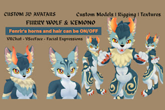 create premium 3d furry wolf avatar, kemono character and 3d furry vrchat model