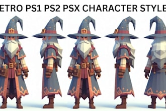 create retro ps1 style ps2 style psx n64 low poly 3d character 3d retro games