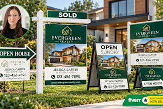 design premium real estate yard, open house directional sign, property billboard