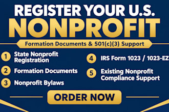 register your US nonprofit and prepare state formation and 501c3 forms