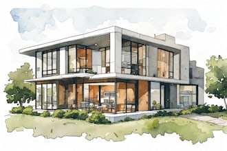draw building and interior floor plans in watercolor