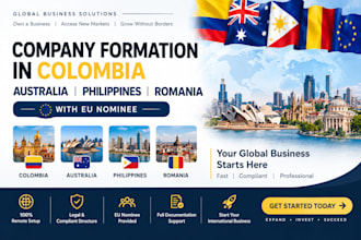company formation in colombia, australia, philippines, romania, with eu nominee