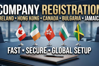 do company registration in ireland,  hong kong, bulgaria, jamaica, canada