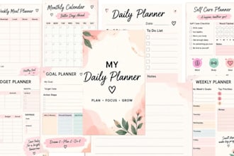 design etsy digital planners, journals and printable templates