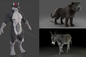 create 3d animal model with realistic fur, xgen hair, realistic animal and pet