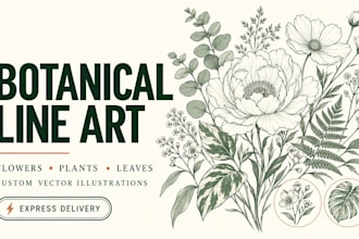 draw botanical flower plant and leaf vector line art