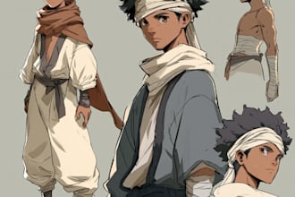 draw anime art character sheet or reference sheet design