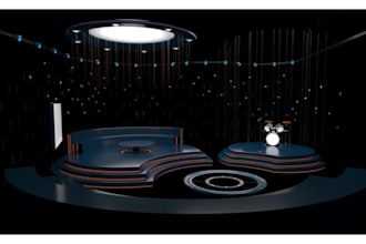 do 3d tv studio, 3d podcast room, stage, talk show, 3d broadcast studio design