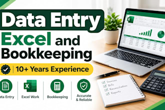 do accurate data entry, excel pivot tables, and bookkeeping in busy and t
