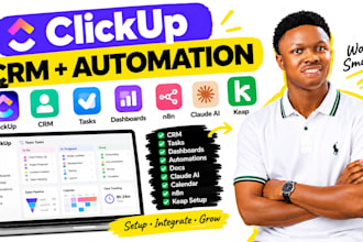 clickup crm tasks dashboards automations docs claude ai calendar n8n keap setup