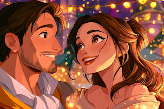 make adorable fairytale couple portraits with custom cartoon art