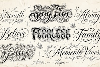 create lettering, script, calligraphy tattoo designs