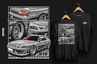create a modern racing car logo and custom t shirt design