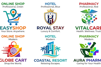 create a professional online shop, hotel, and pharmacy logo