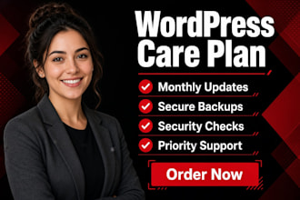 provide monthly wordpress website care plan, updates backups and security checks