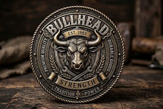 design a detailed bull head badge and emblem logo