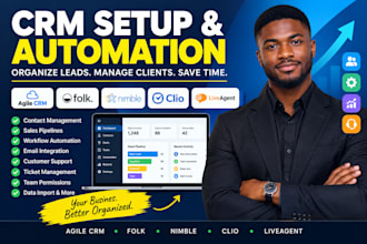 set up agile CRM, folk, nimble, clio and liveagent