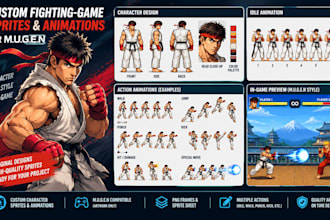create custom 2d and 3d fighting mugen game sprites and street fighter animation