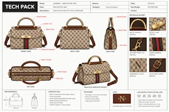 create handbag purse luxury bag tech pack and technical design for manufacturing
