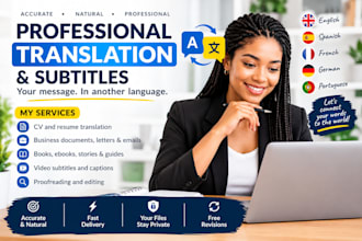 translate your resume or CV, doc, video caption and subtitle
