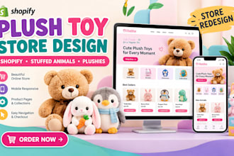 design plush toy shopify store, stuffed animal website and custom plushie shop