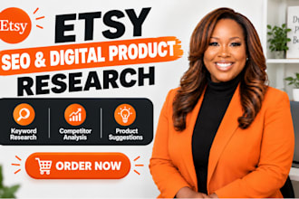 do etsy SEO, do etsy digital product research and etsy shop setup, etsy listing