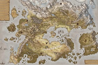 do fantasy world map, rpg , regional map, hand drawn map illustration, novel map