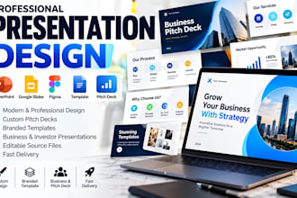 do powerpoint presentation design, google slides, figma, pitch deck, template