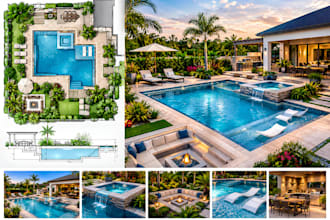 design a custom swimming pool layout with landscape plans and 3d renders