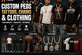 realistic fivem peds, custom tattoos, chains, and clothing