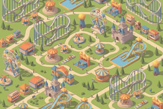 amusement park maps, theme park layouts, attraction maps and visitor guides