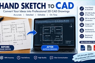 convert hand sketches to autocad, 2d cad drawings