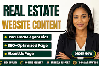 write SEO optimized service pages, website content, website bio for real estate