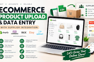 upload shopify products, create listings, integrate suppliers and do data entry