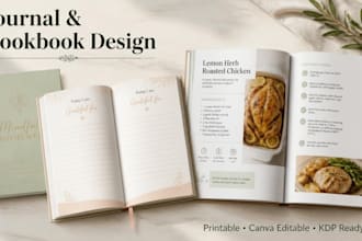 design journals, planners for cookbooks, recipe books and workbooks