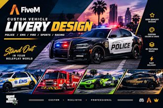 design custom fivem em livery police car sport vehicles car wrap gta v rp asset
