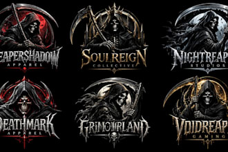 design a professional, grim reaper, dark fantasy, skull, gaming, reaper logo