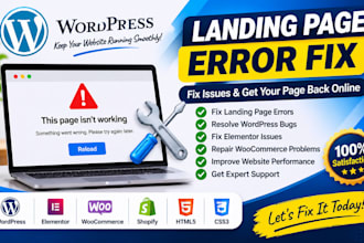 fix landing page error wordpress bug  fix wordpress issues fix wordpress error