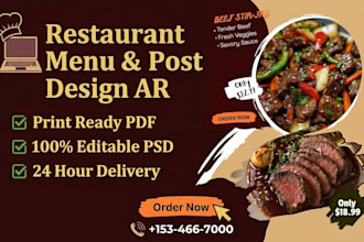 design restaurant menu and food social media posts